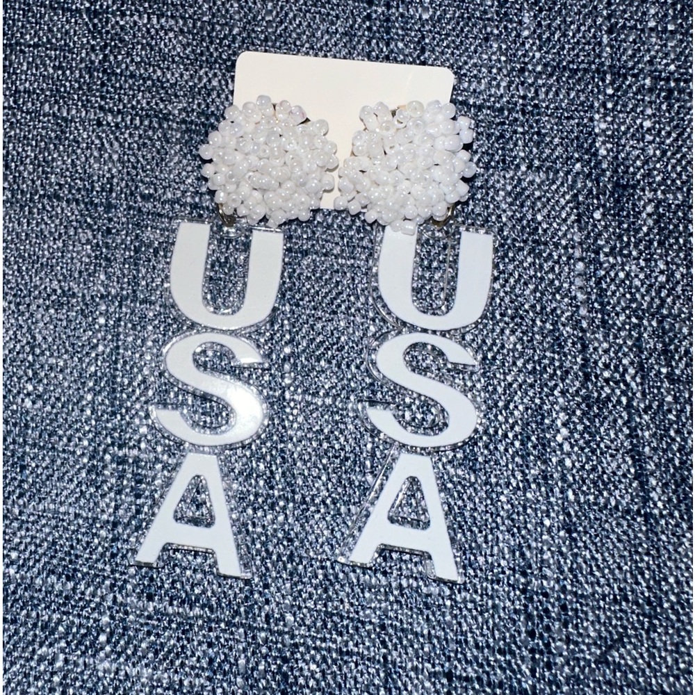 USA Beaded & Acrylic Dangle Earrings